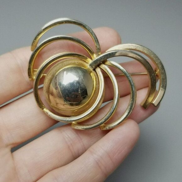 Vintage Gold Tone Atomic Style Retro Lapel Pin Brooch, Mid Century Unisex - Picture 5 of 5